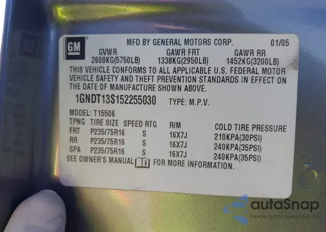 2005 Chevrolet Trailblazer Ls from USA, damaged, VIN 1GNDT13S152255030